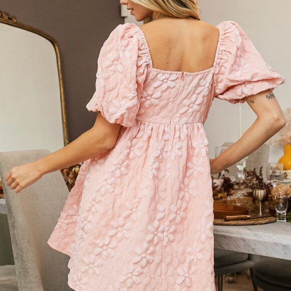 BiBi Pink Flower Square Neck Puff Sleeve Dress - Size XL - Picture 3 of 3